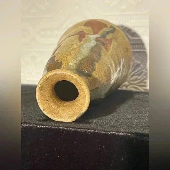 Tan brown ceramic flower bud vase 70s signed by artist pottery - Picture 9 of 11